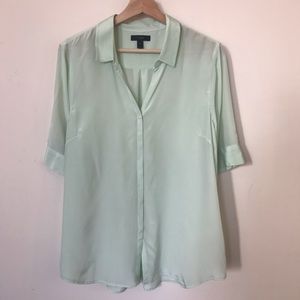 J.Crew Silk Short Sleeve Button Down In Pistachio
